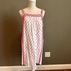 Sun Dress White with Red Embroidered Stitching Size L